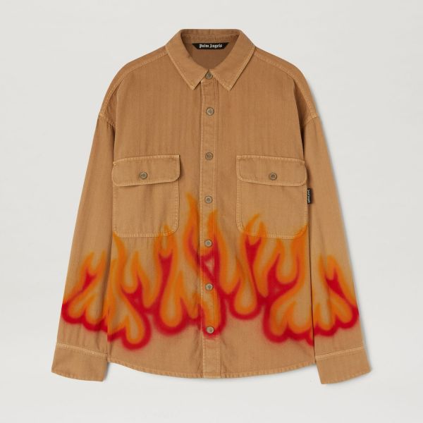 Овершорт Palm Angels Burning Herringbone Shirt Beige Red