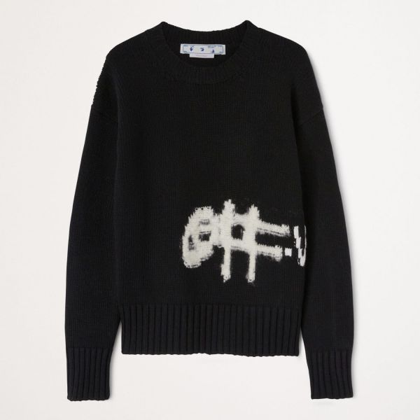 Свитер Off White Logo Intarsia Crewneck Black White