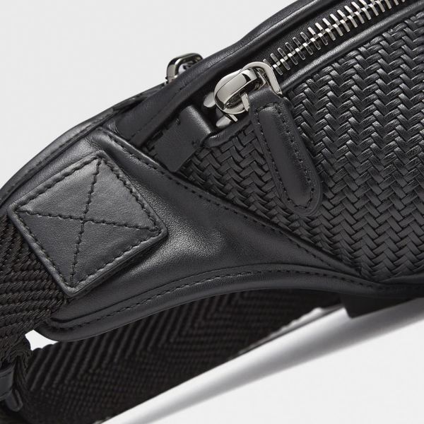 Ermenegildo Zegna BLACK PELLETESSUTA LEATHER BELT BAG brand centr