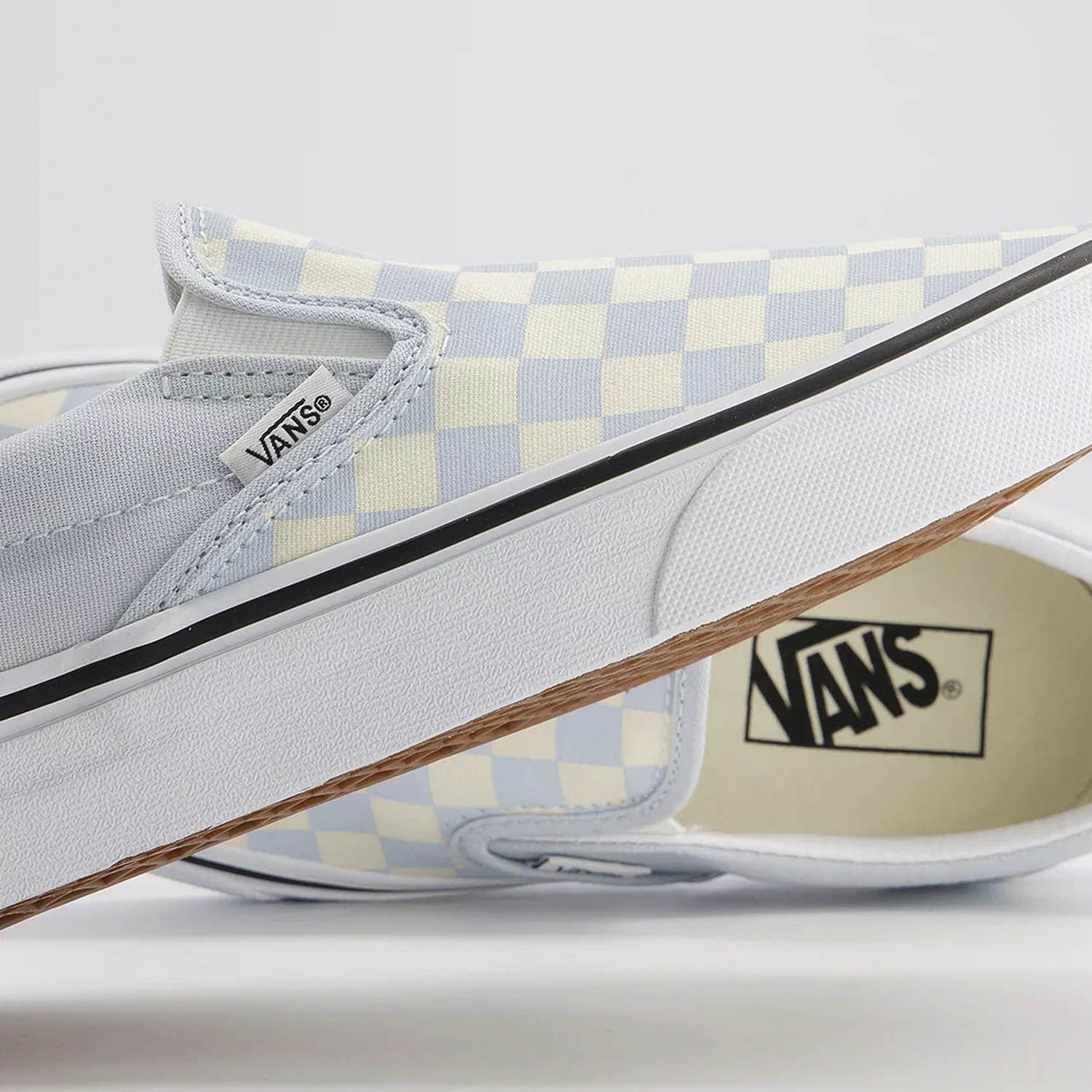 Grey and white slip on vans clearance