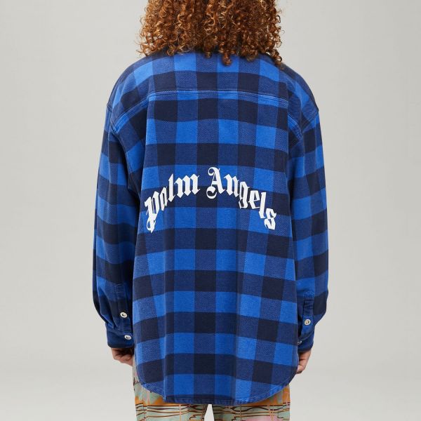 Овершорт Palm Angels Curved Logo Overshirt Blu White.