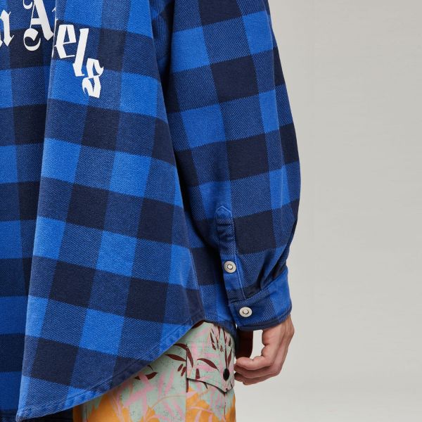Овершорт Palm Angels Curved Logo Overshirt Blu White.