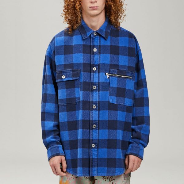Овершорт Palm Angels Curved Logo Overshirt Blu White.
