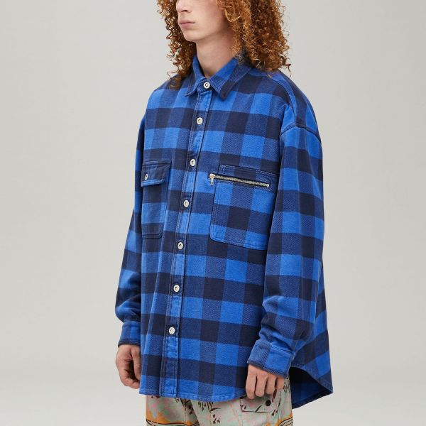 Овершорт Palm Angels Curved Logo Overshirt Blu White.