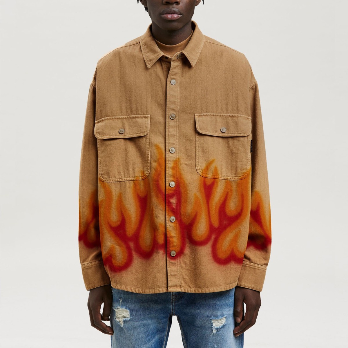 Овершорт Palm Angels Burning Herringbone Shirt Beige Red