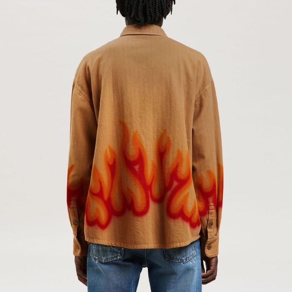 Овершорт Palm Angels Burning Herringbone Shirt Beige Red.