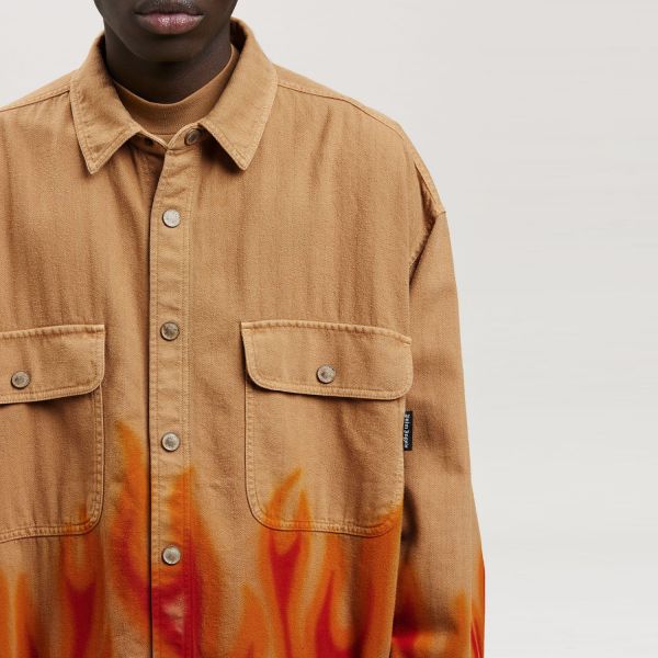 Овершорт Palm Angels Burning Herringbone Shirt Beige Red