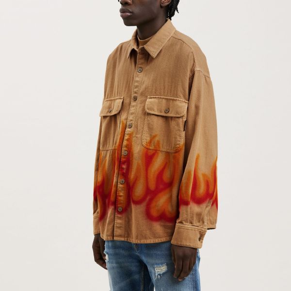 Овершорт Palm Angels Burning Herringbone Shirt Beige Red.