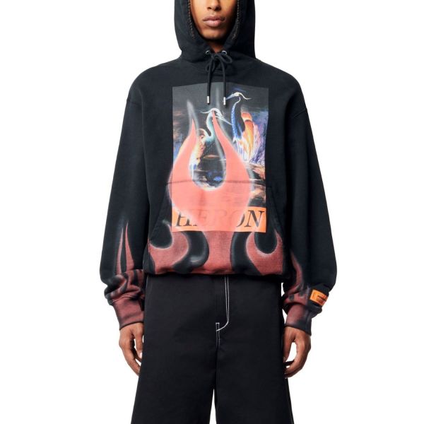 Худи Heron Preston Heron Times Flames Hoodie Black Red.