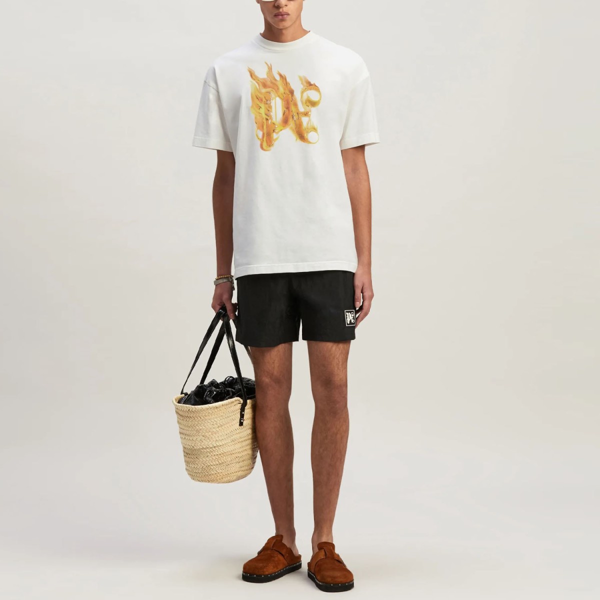 Футболка Palm Angels Burning Monogram Tee Off White Gold