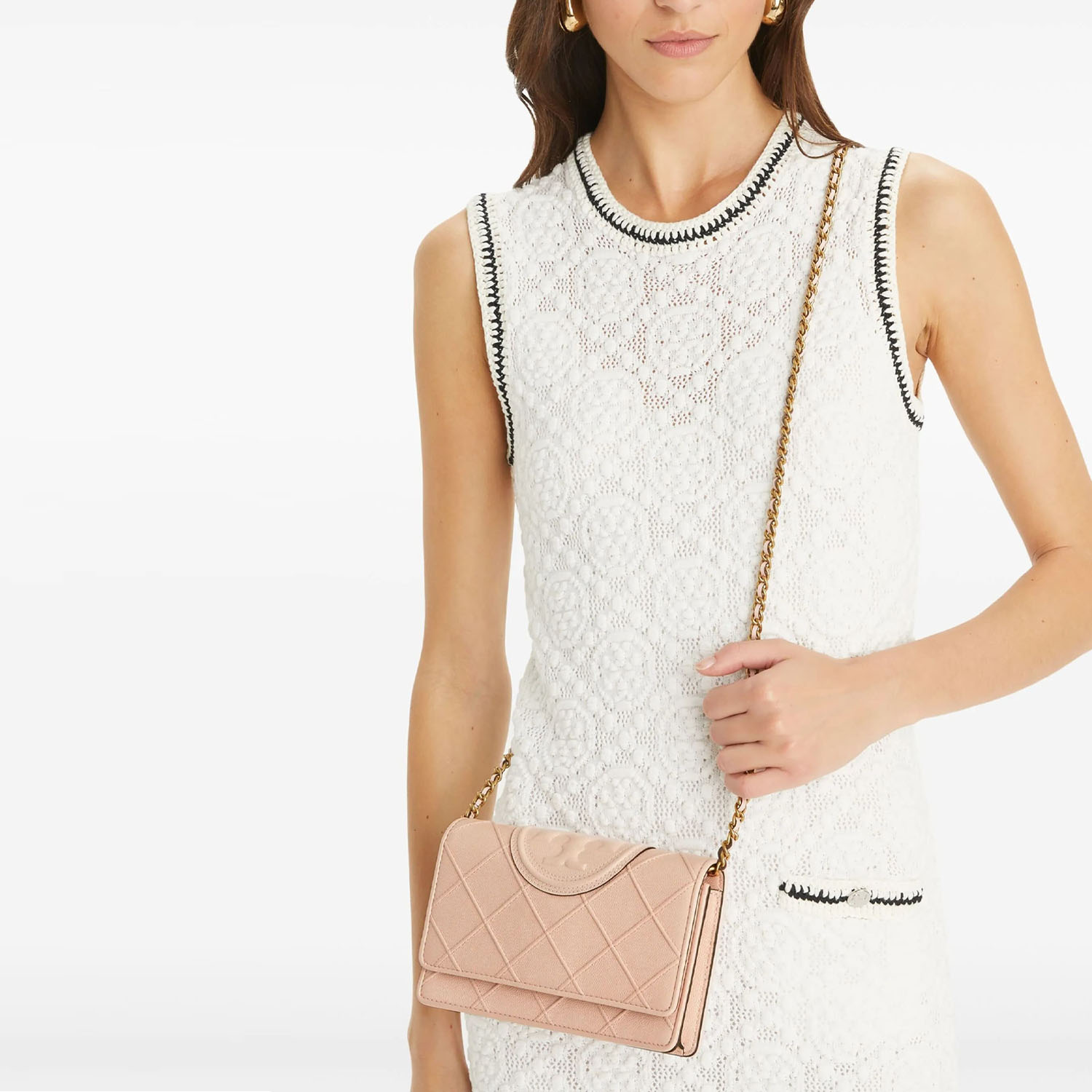 Сумка Tory Burch Fleming Soft Grained Chain Wallet Pink Down