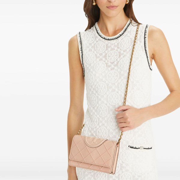 Сумка Tory Burch Fleming Soft Grained Chain Wallet Pink Down