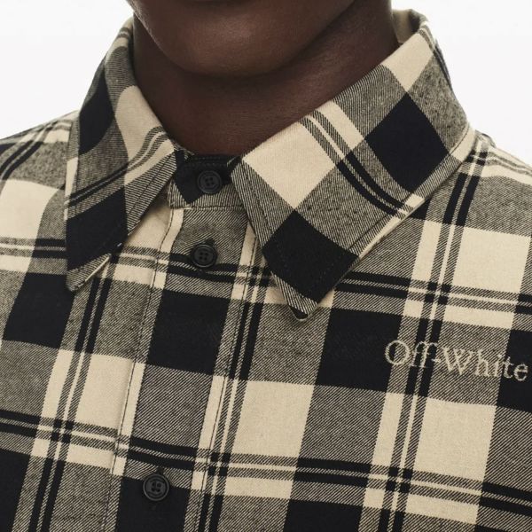 Овершорт Off White Checkered Flannel Shirt With Front Pockets.