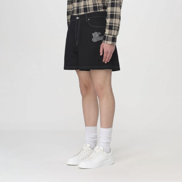 Шорти Off White Dark Washed Shorts with Logo Embroidery.