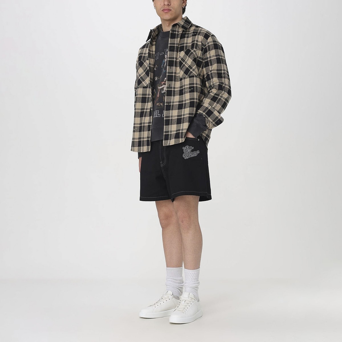 Шорти Off White Dark Washed Shorts with Logo Embroidery